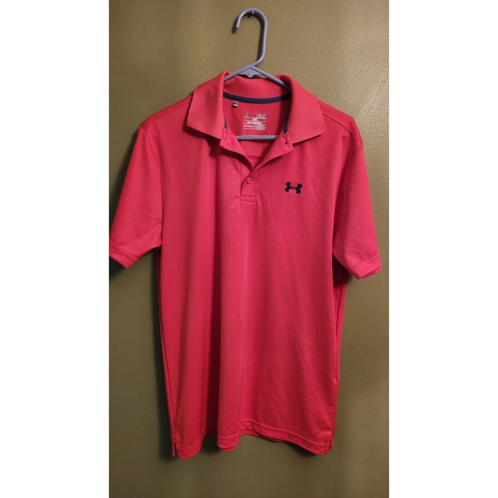 Men's Under Armour Heat Gear Golf Shirt Size Med Red Loose